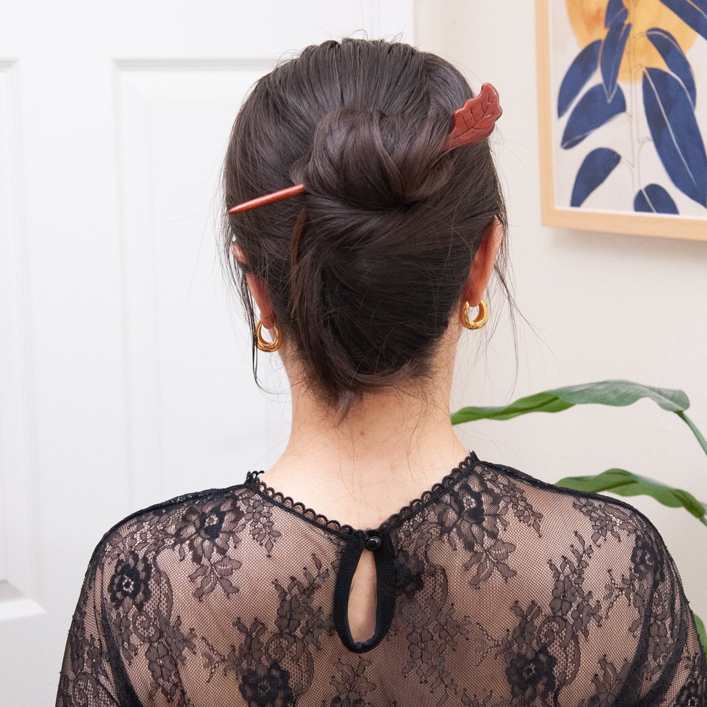 Wooden Leaf Hair Stick in Padauk from Something Minty