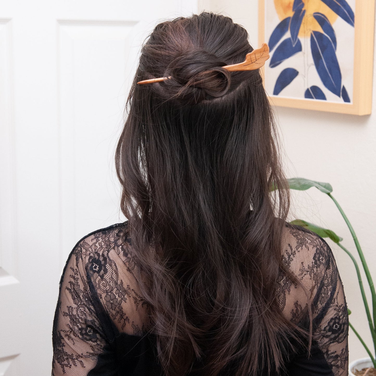 Wooden Leaf Hair Stick in Peach Wood from Something Minty