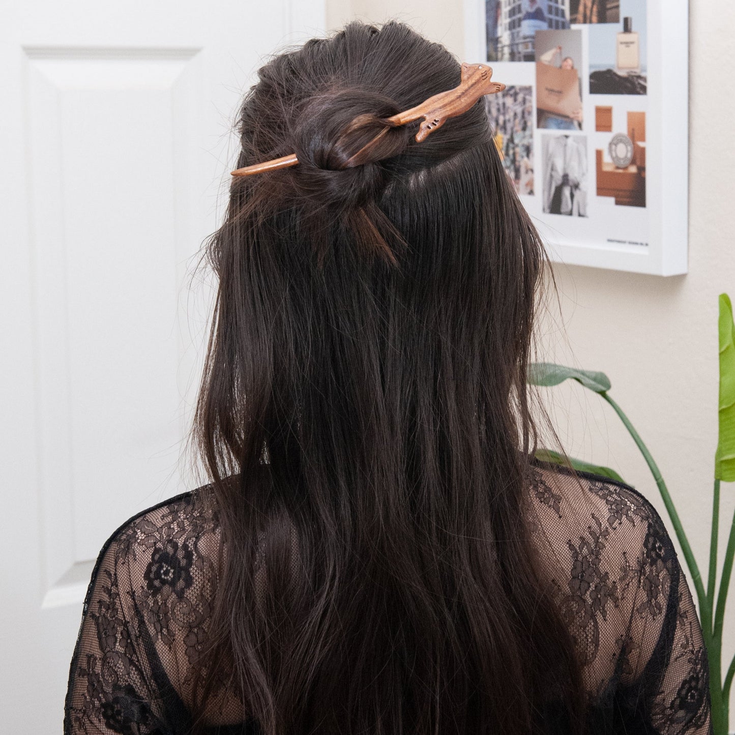 Carved Wooden Cat Hair Stick in Verawood from Something Minty