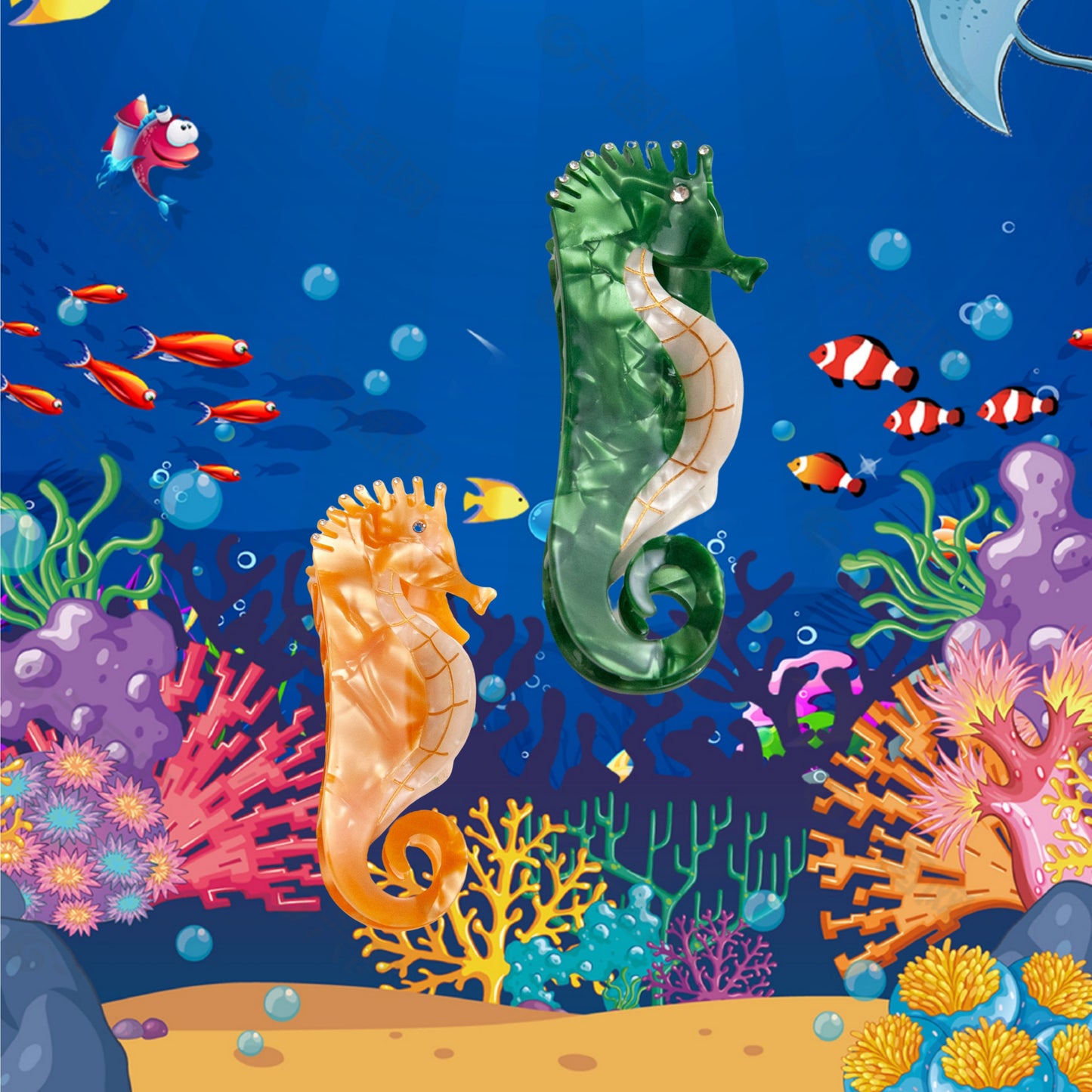 Seahorse Hair Claw in Green