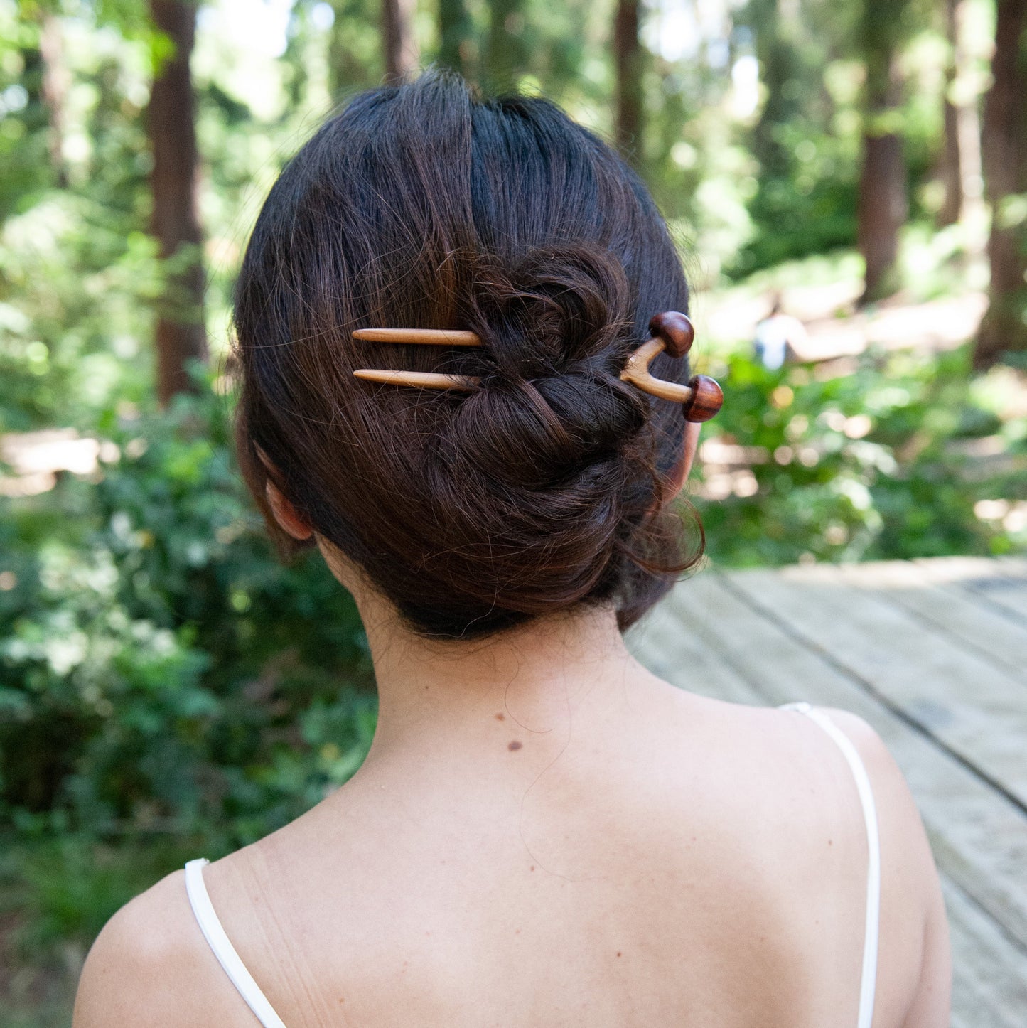 Wooden hair pin with mushroom design from Something Minty
