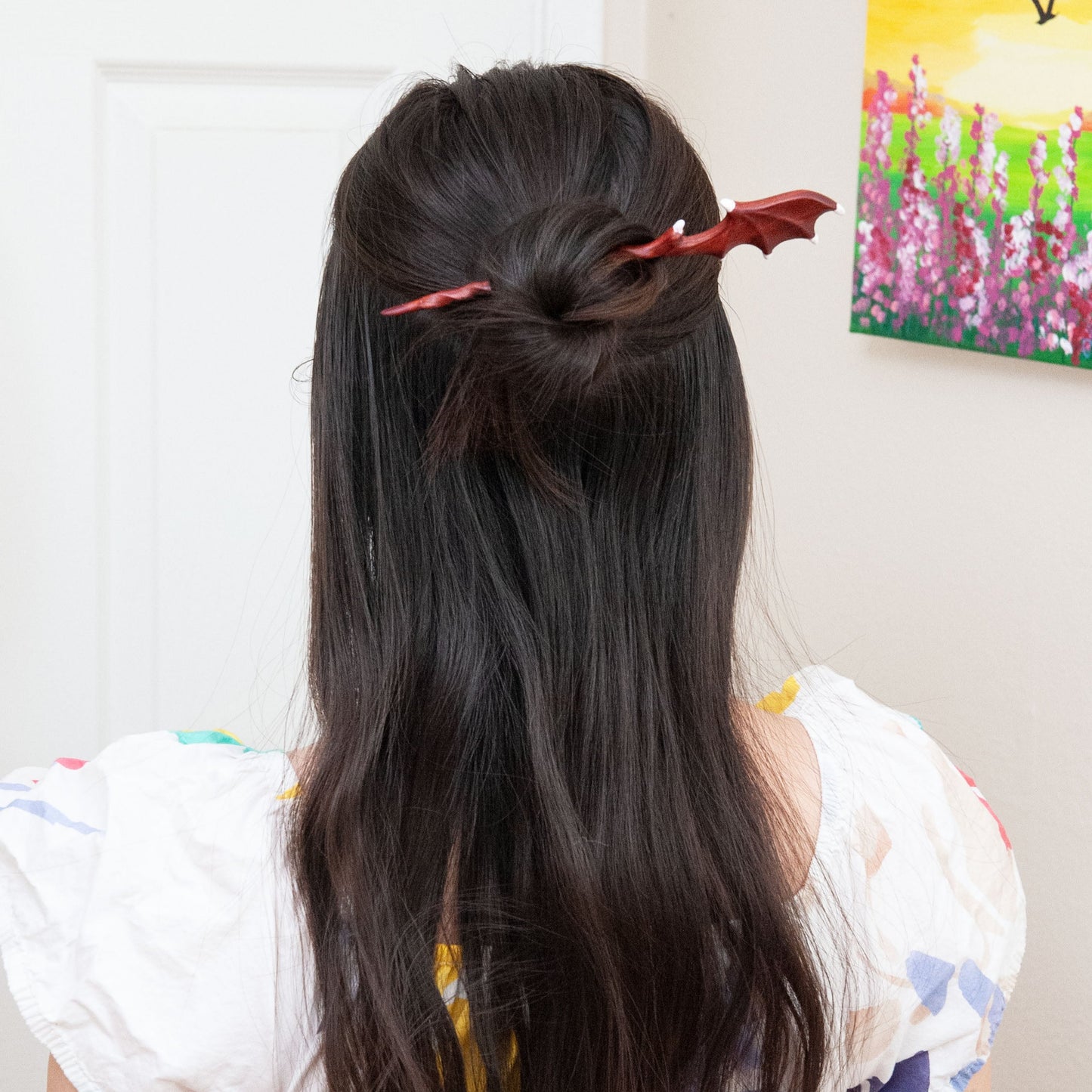 Red Dragon Wing Design Wooden Hair Stick from Something Minty