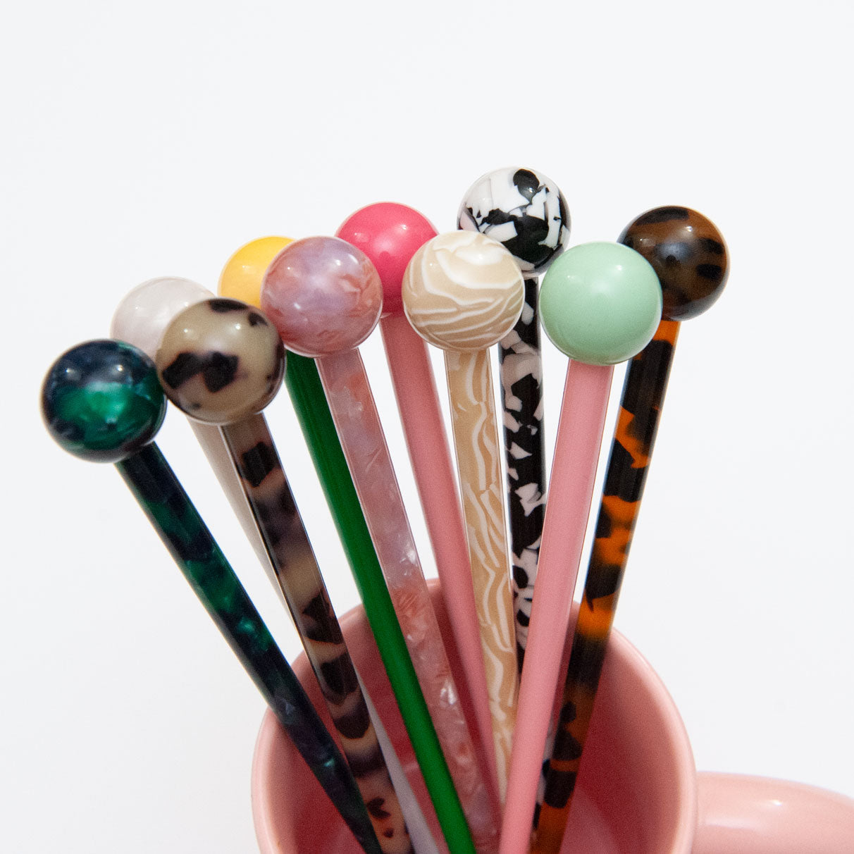 Hair Stick in Green and Pink