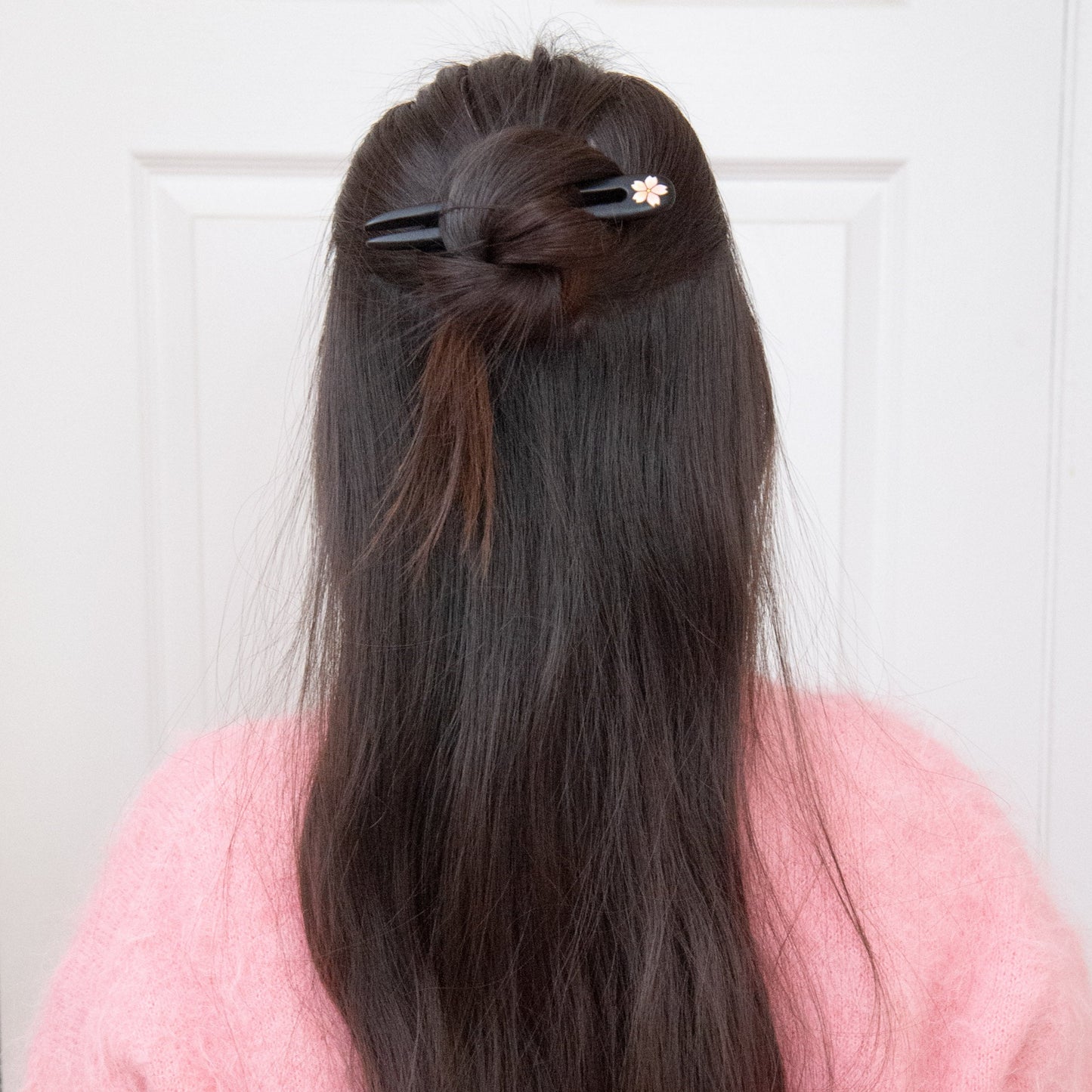 Wooden Cherry Blossom Hair Pin in black from Something Minty