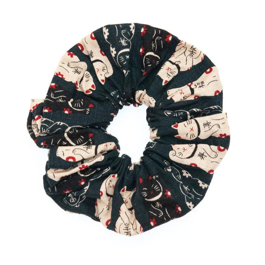 Lucky Cat Scrunchie in Navy - SomethingMinty
