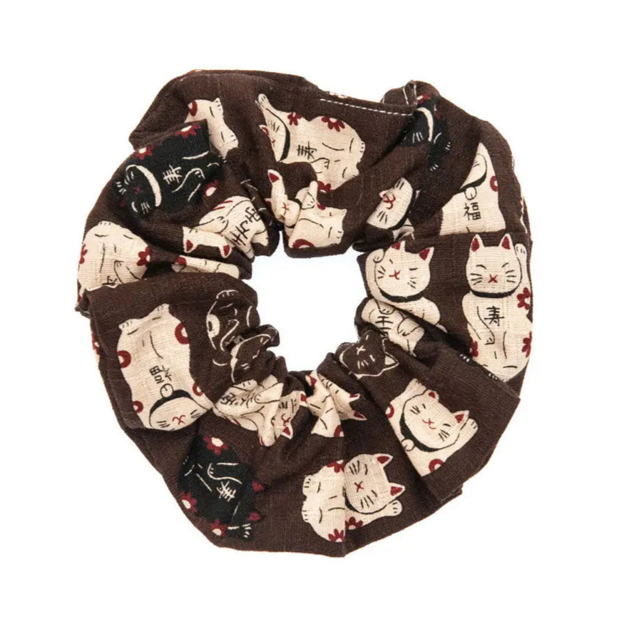 Lucky Cat Scrunchie in Brown - SomethingMinty
