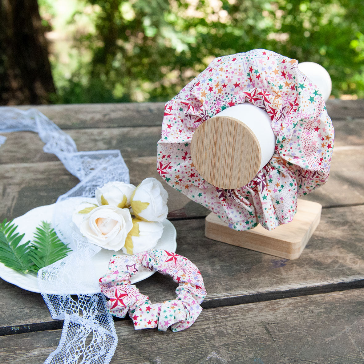 handmade Liberty Fabric Scrunchie in Adelajda Pink