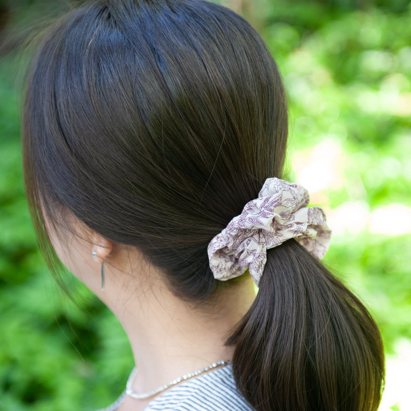 a woman wearing Liberty Scrunchie in Donna Leigh