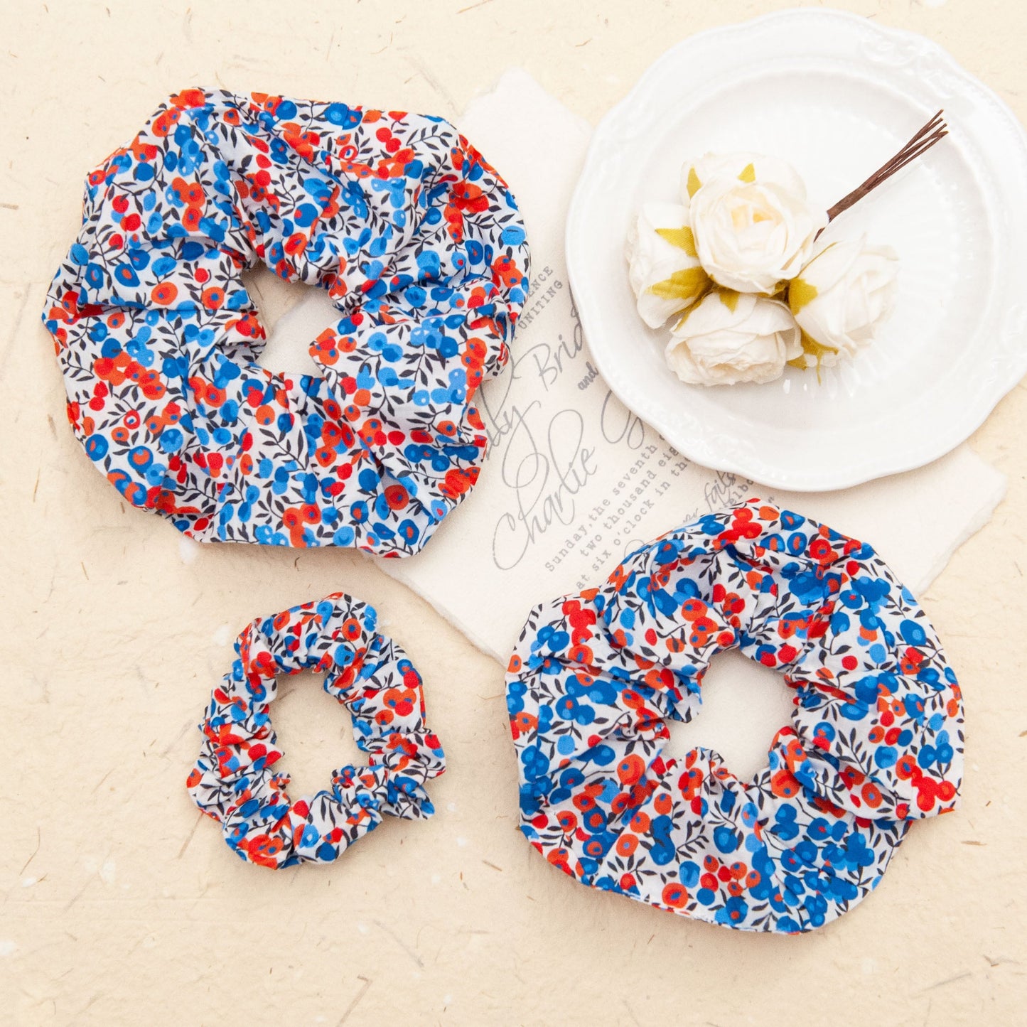Liberty Fabric Scrunchie in Wiltshire in 3 different sizes