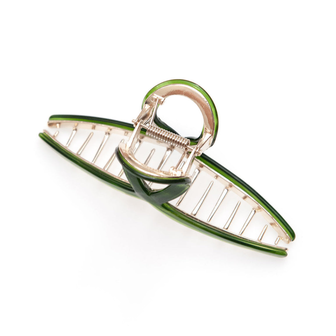 top view of extra large claw clip in jade green