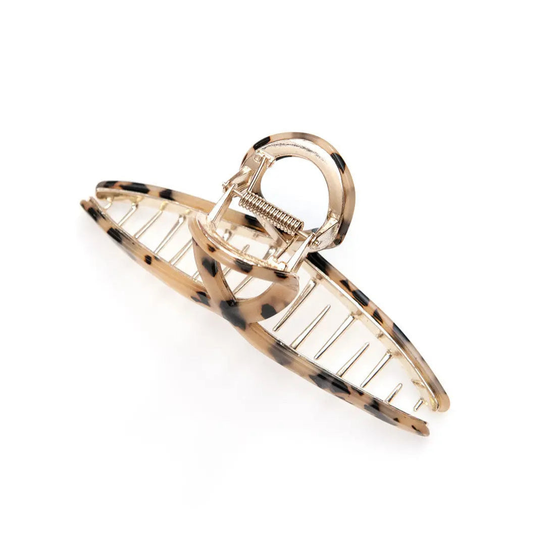 top view of extra large hair claw clip in tortoise shell color