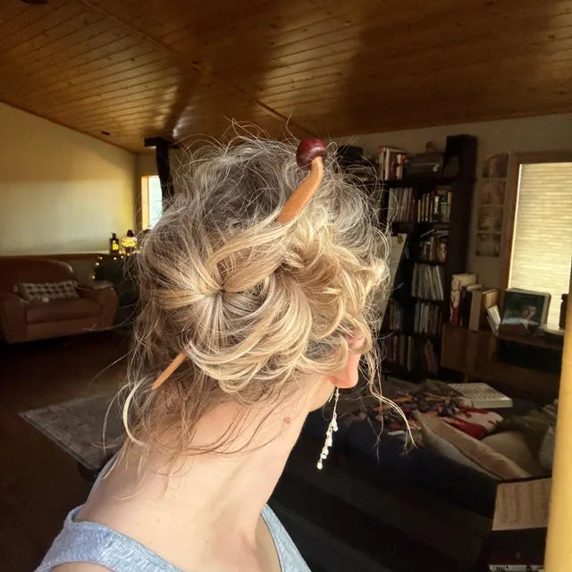 wooden mushroom hair pin from Something Minty