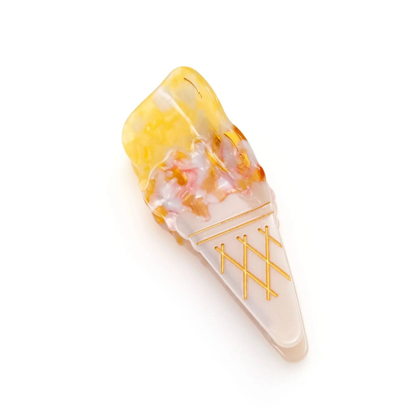 A yellow ice cream hair clip on white background