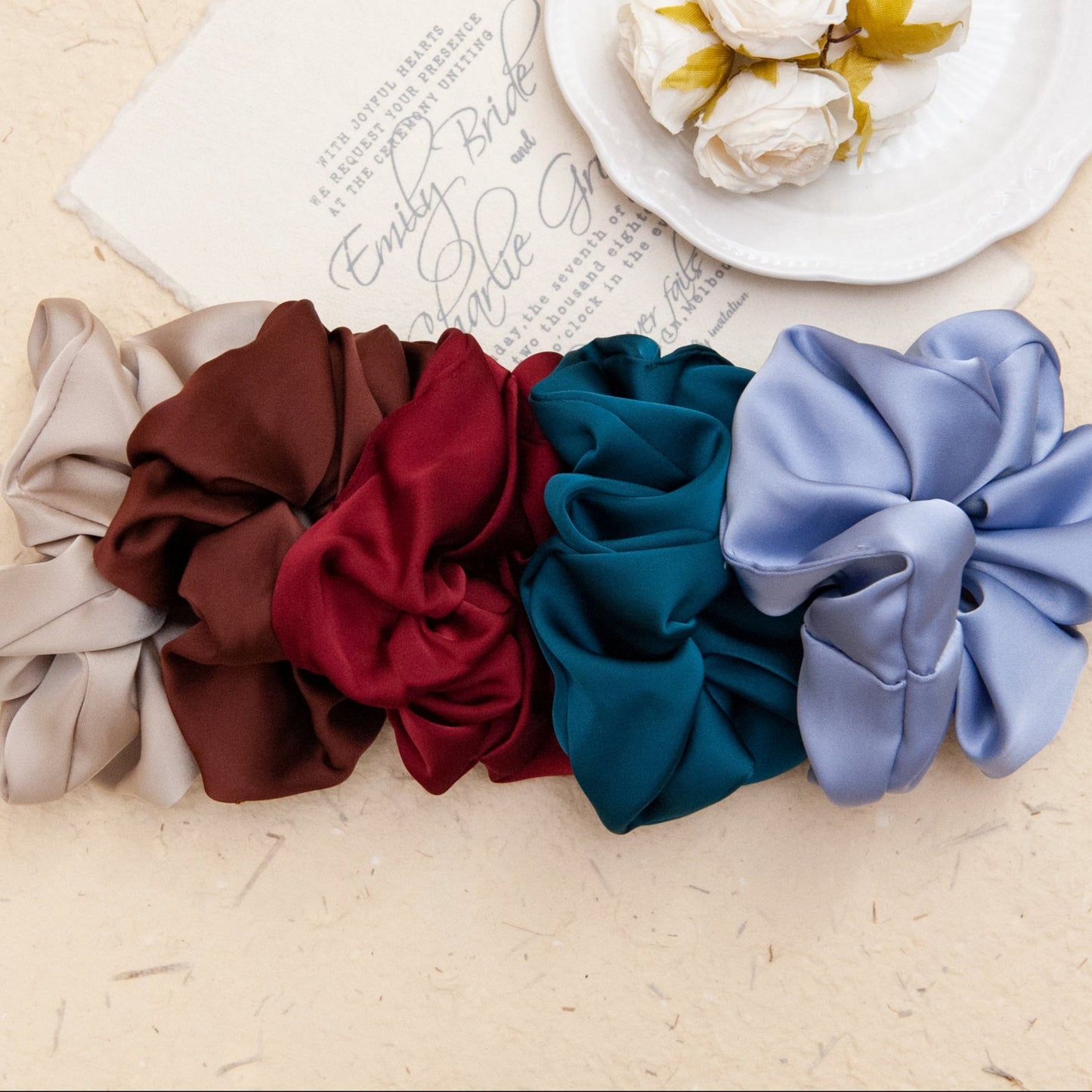 large satin scrunchie in Champagne from Something Minty