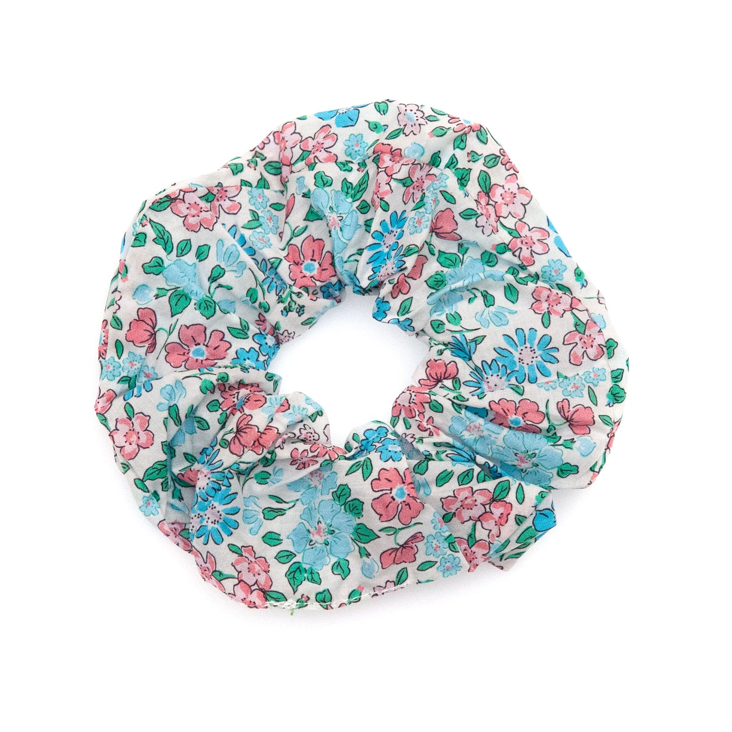 Liberty fabric scrunchie in Betsy on a white background