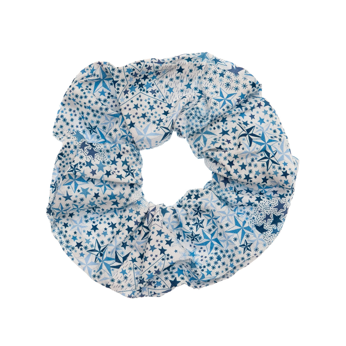 Liberty Fabric Scrunchie in Adelajda Blue on a white background