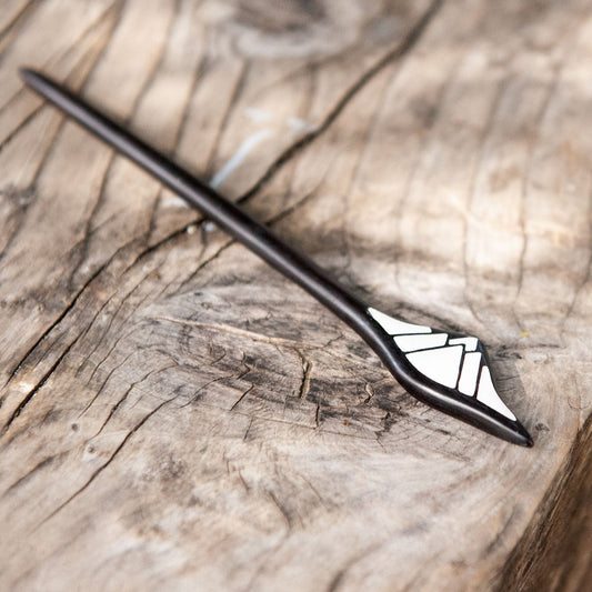 Japanese Style Ebony Black Wooden Hair Stick with a Mountain Design