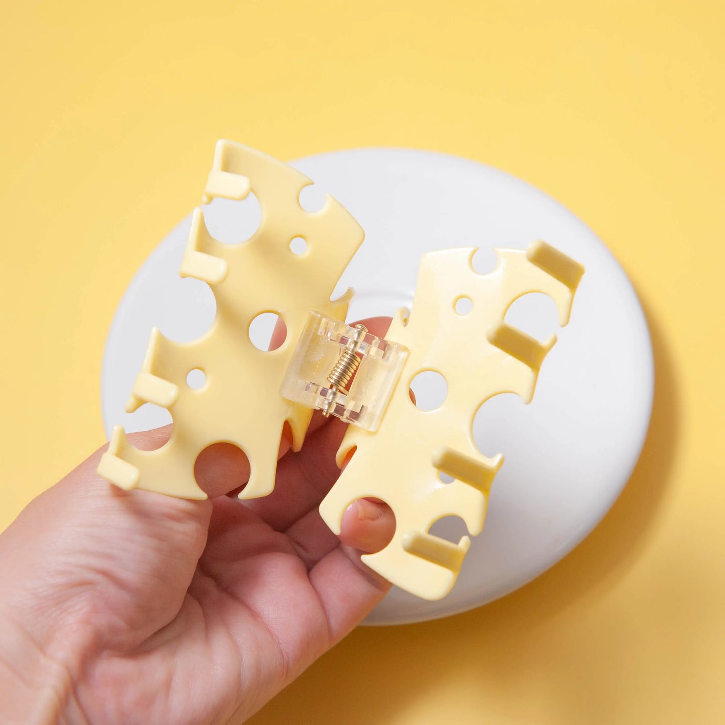Open view of a cheese hair clip