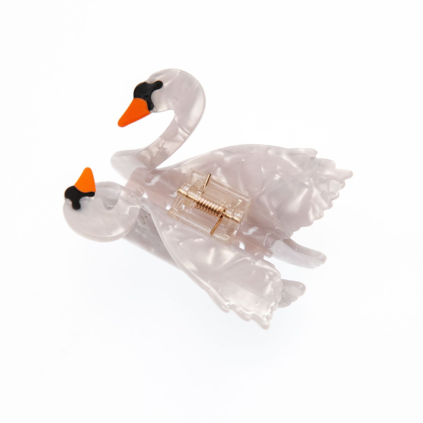 top view of white swan hair clip