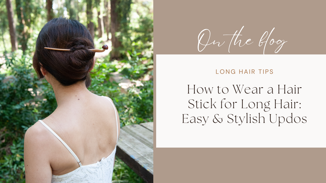 Blog post about how to wear a hair stick for long hair from Something Minty