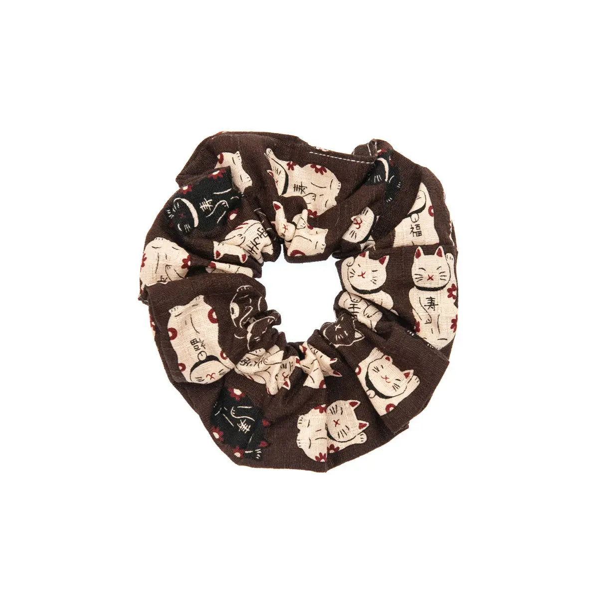 Lucky Cat Scrunchie in Brown - SomethingMinty