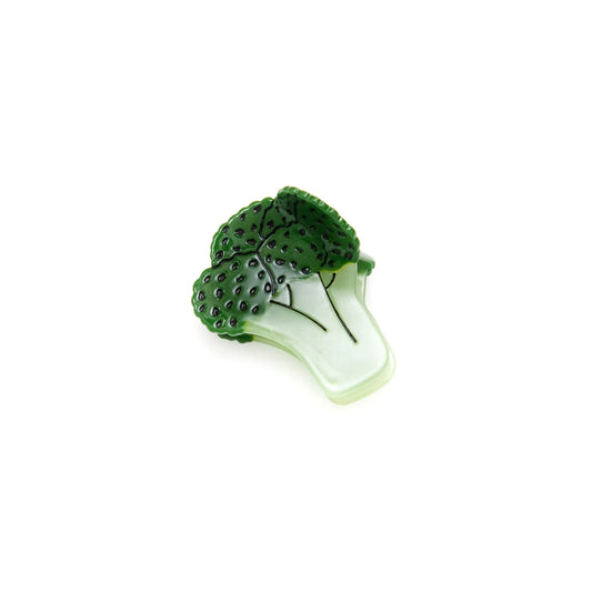 Cute and whimsical broccoli hair claw made from iridescent cellulose acetate with detailed texture.