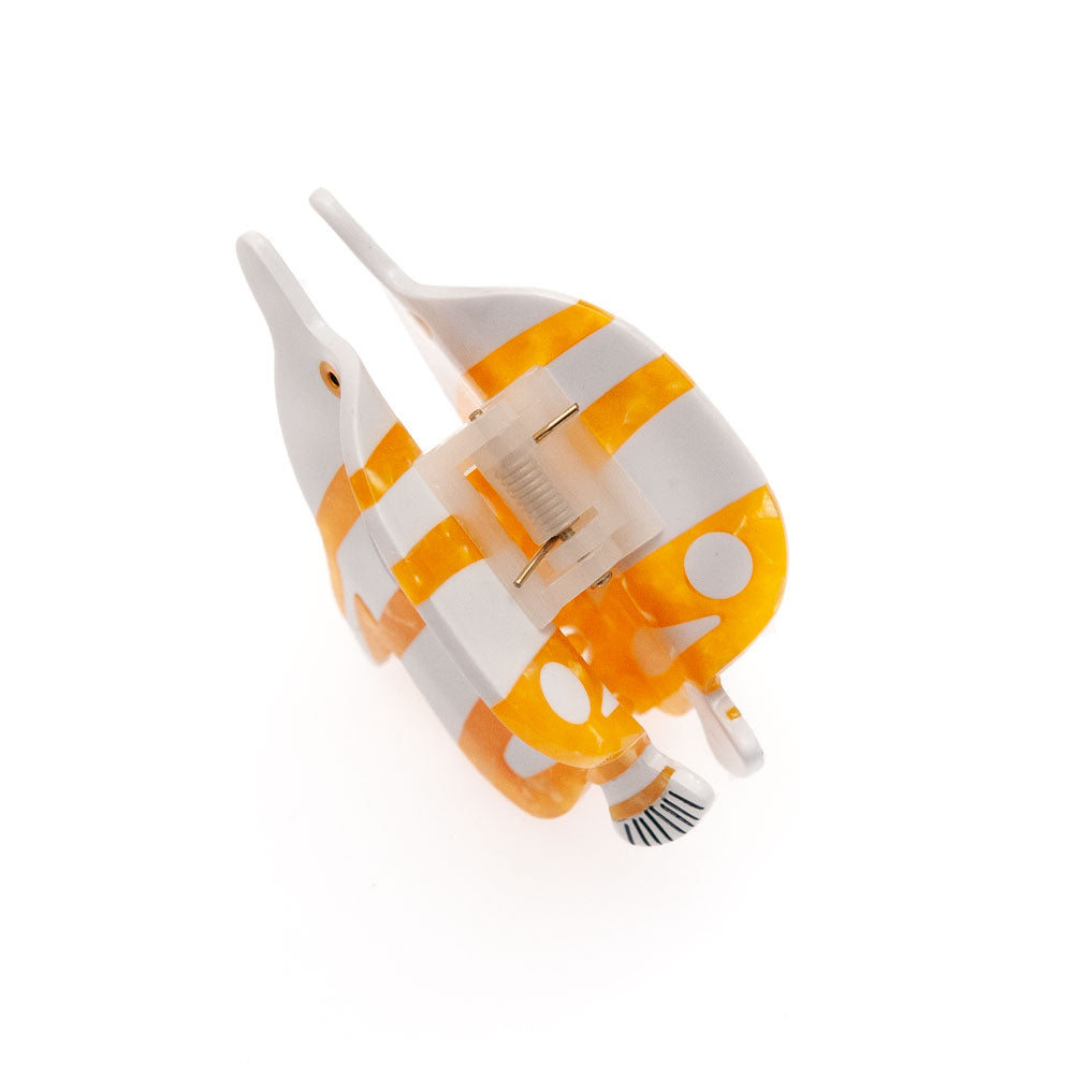 a medium copperband butterflyfish hair claw clip with spring details