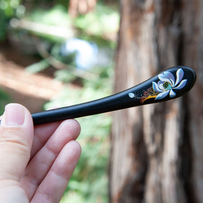 Lotus Flower Design Hair Stick in Ebony