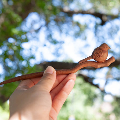 Wooden Carved Bird Hair Stick