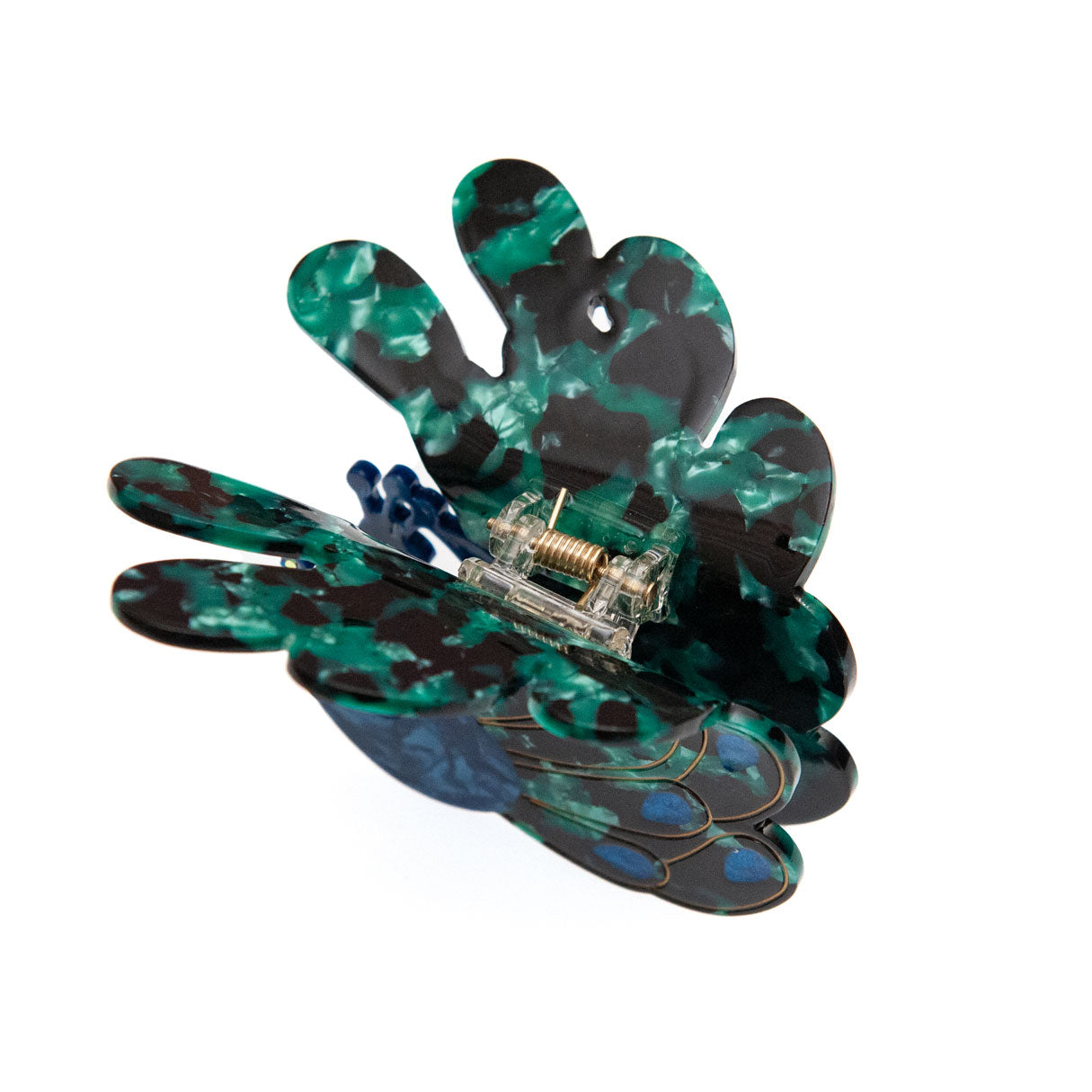 top view of peacock hair clip