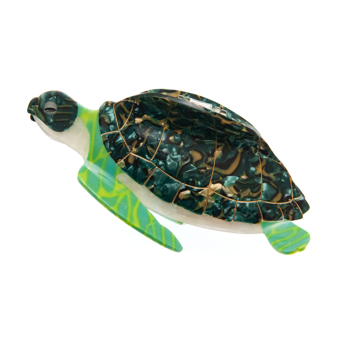 Large sea turtle claw clip with hand-painted gold lines