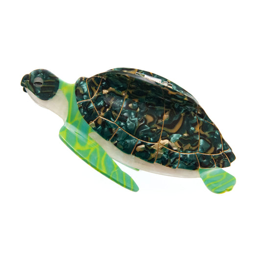 Large sea turtle claw clip with hand-painted gold lines