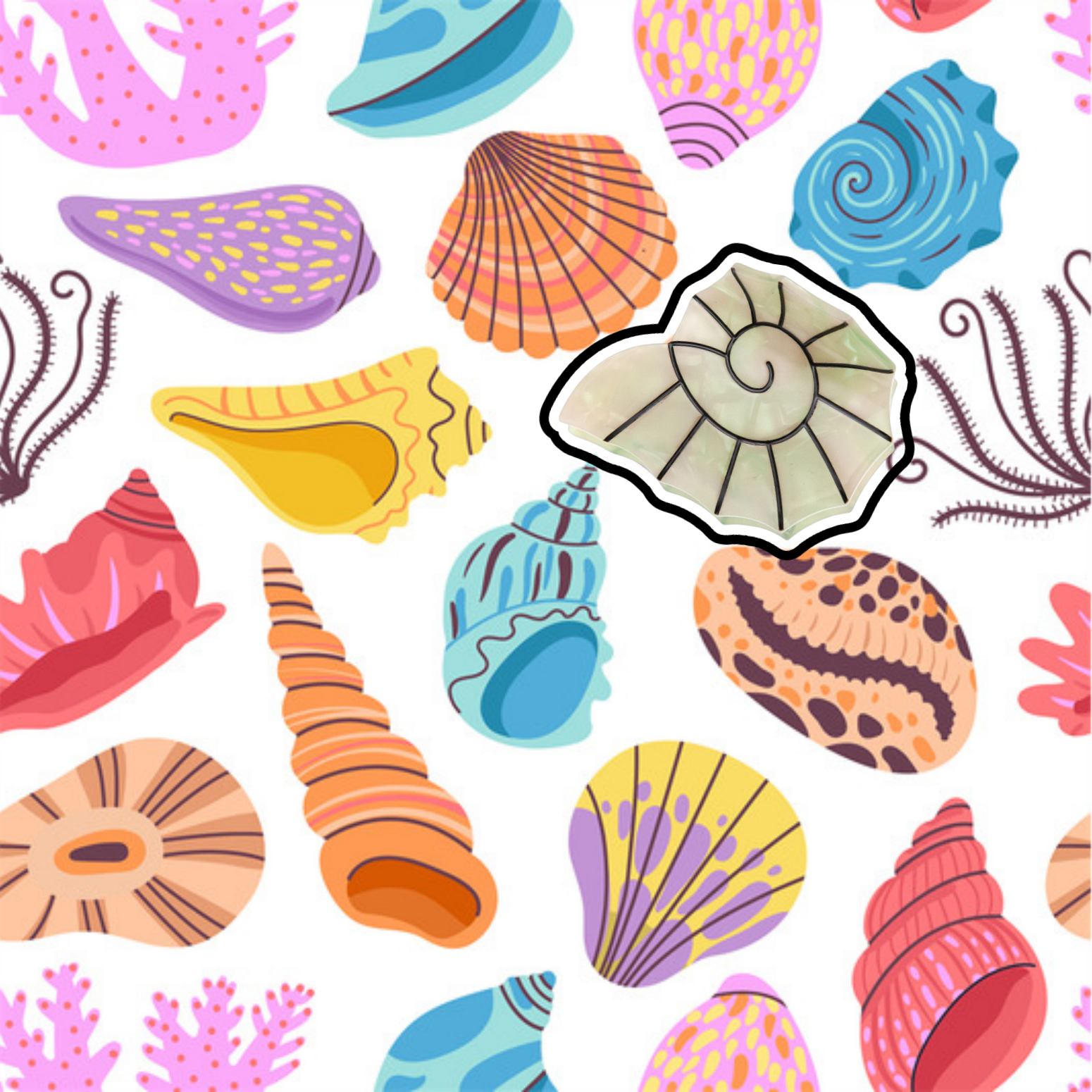 seashell hair claw clip on cute sea background
