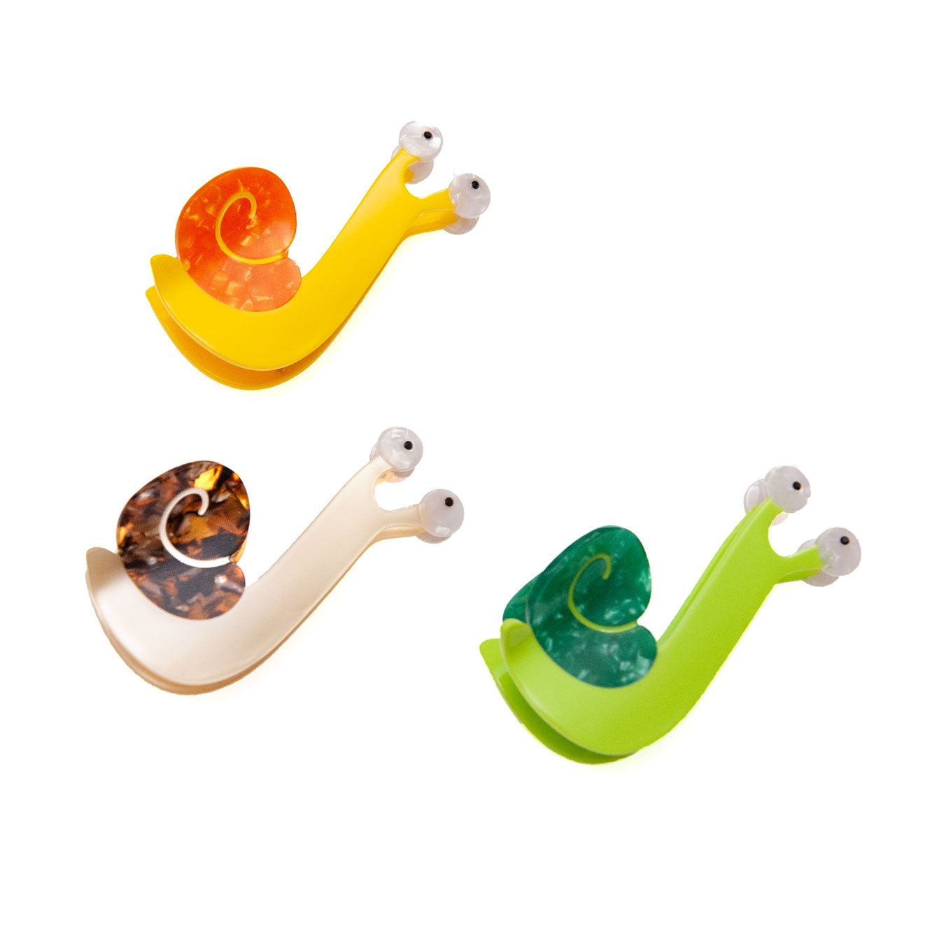 fun snail hair clip in yellow, beige and green