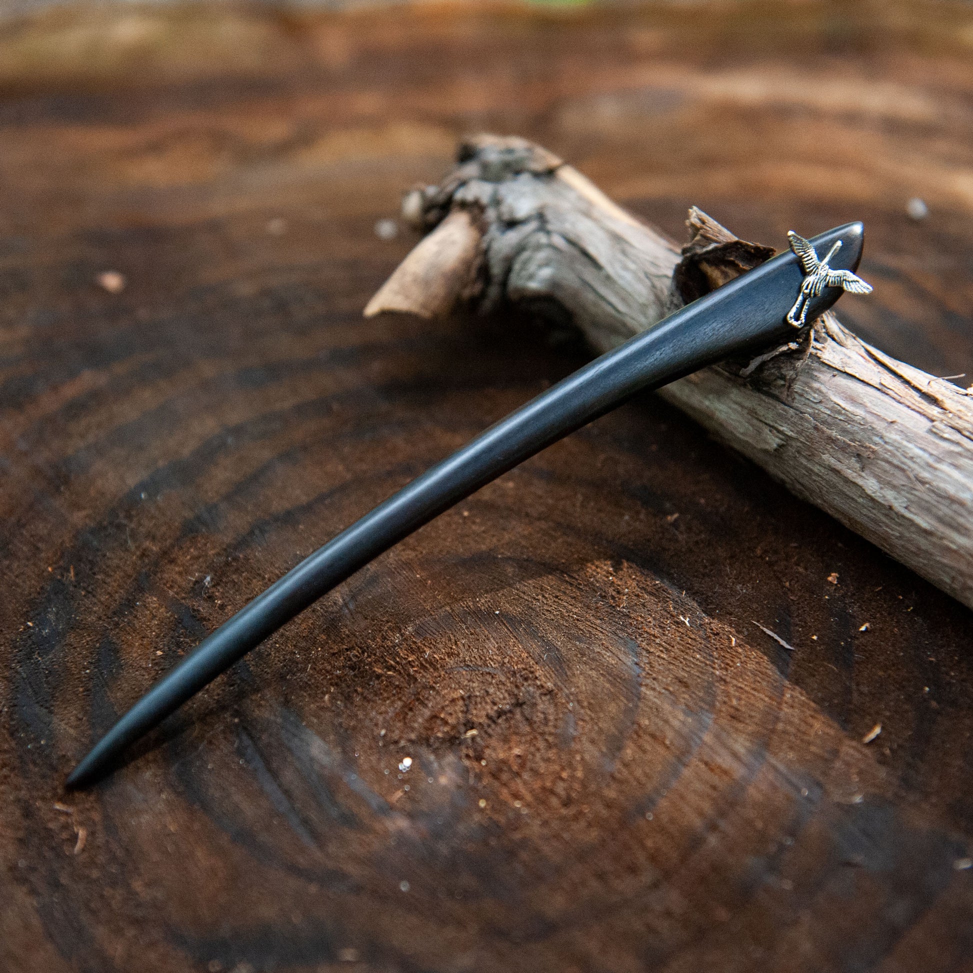 Wooden Crane Hair Stick in Black from Something Minty