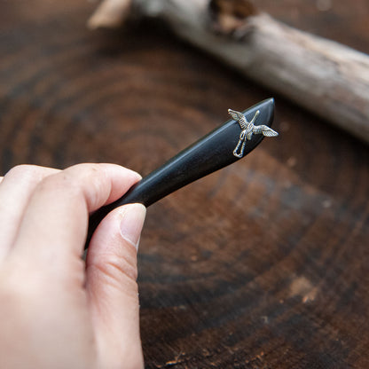 Wooden Crane Hair Stick in Black from Something Minty