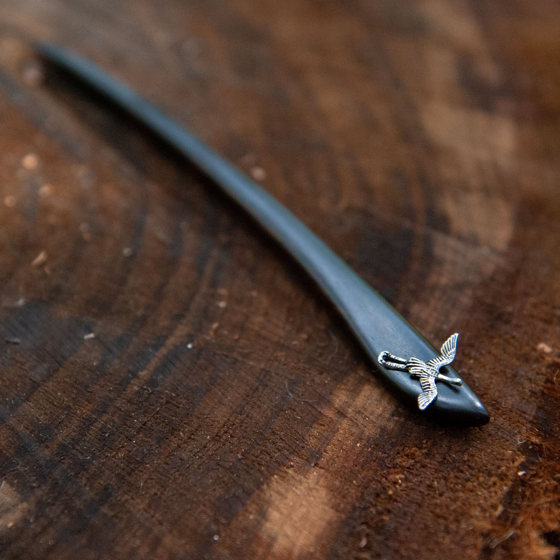 Wooden Crane Hair Stick in Black from Something Minty