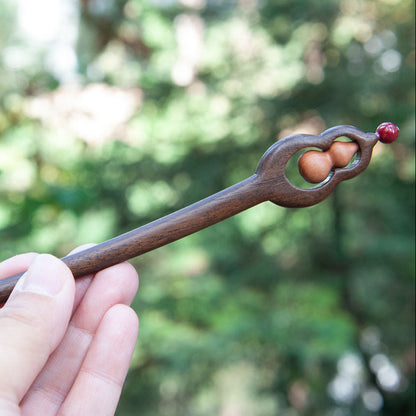 wooden hair stick with Chinese gourd design, a great gift with Chinese symbol.